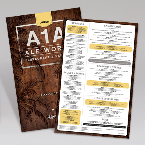 A1A Ale Works Lunch Menu